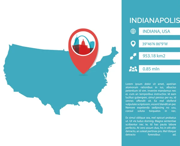 Indianapolis harita Infographic vektör çizim — Stok Vektör