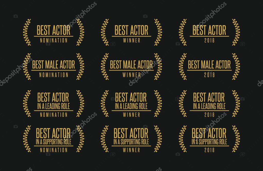 Movie award best male actor leading supporting role vector logo icon set