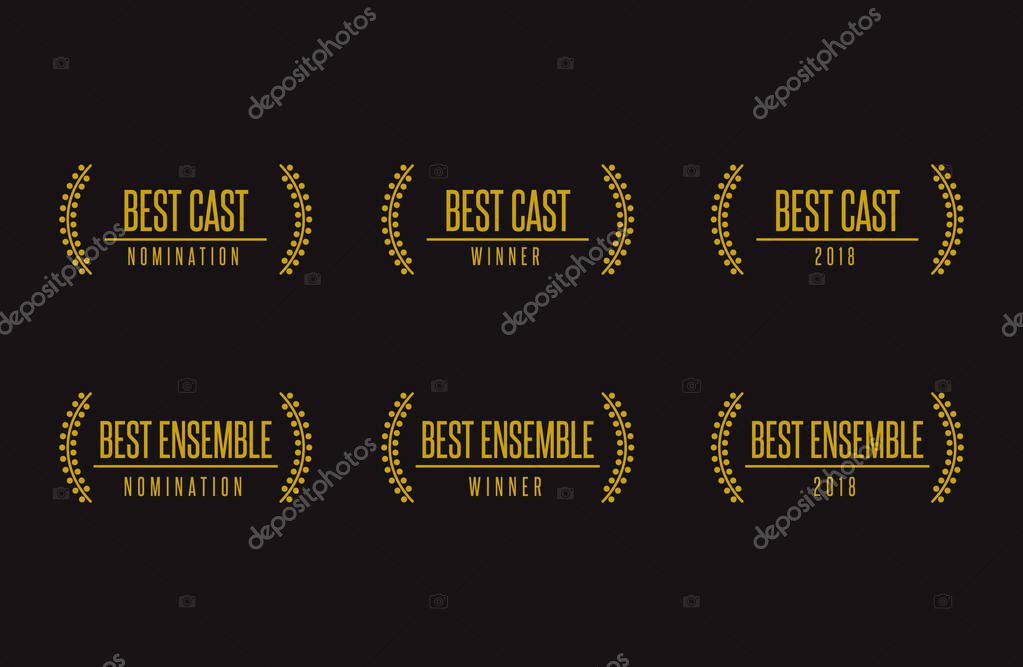 Movie award best ensemble cast acting nomination winner black gold vector icon set