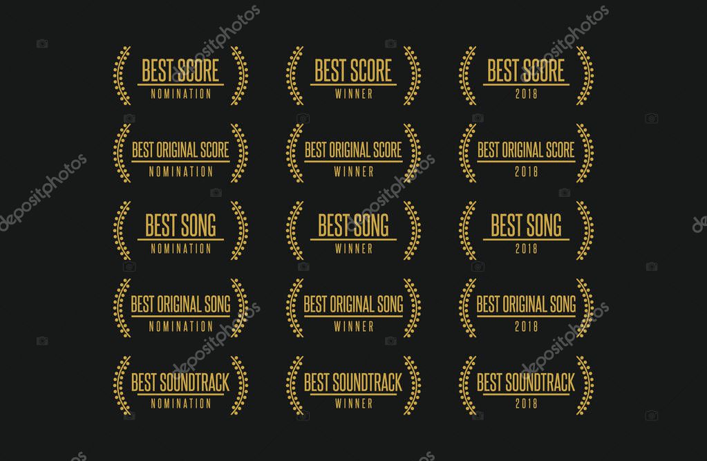 Movie award best original song score soundrack nomination winner vector logo icon set