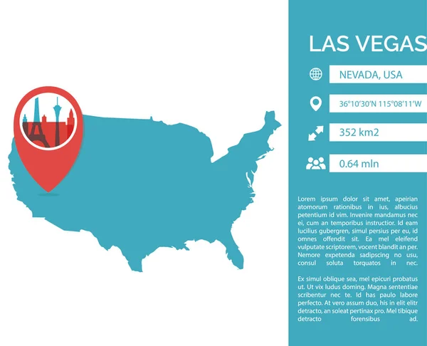 Las Vegas mapa infografía vector ilustración — Vector de stock