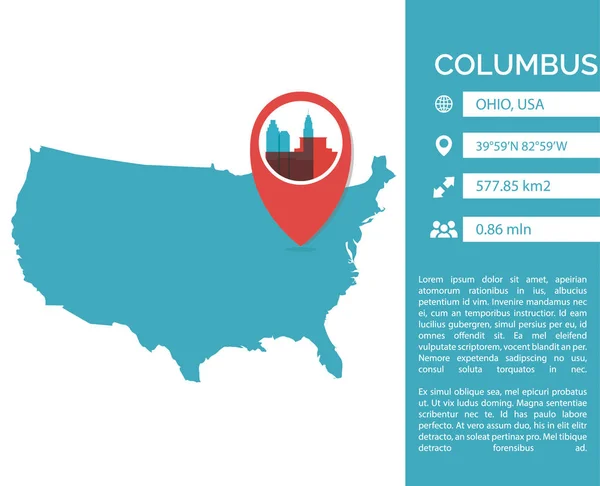 Columbus mapa infografía vector ilustración — Archivo Imágenes Vectoriales