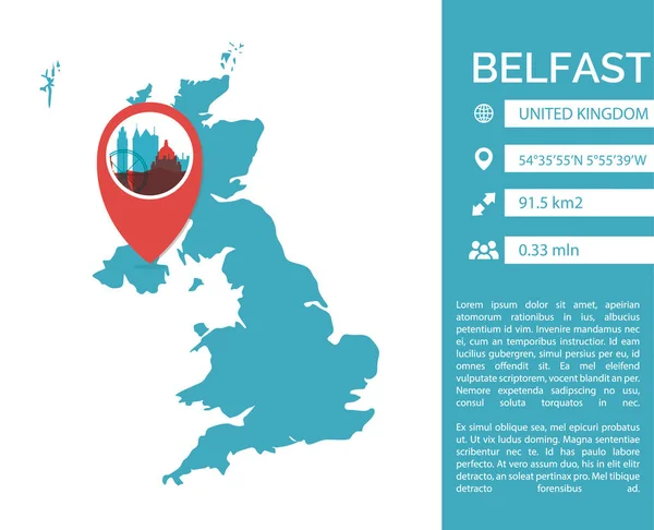 Belfast mapa infográfico vetor ilustração — Vetor de Stock