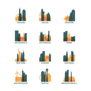 Manzarası vektör logo paketi ABD şehirler Icons set