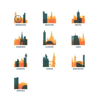 İngiltere'de şehirler Icons set manzarası vektör logo paketi