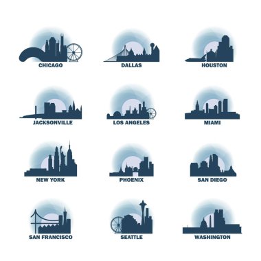 Manzarası vektör logo paketi ABD şehirler Icons set