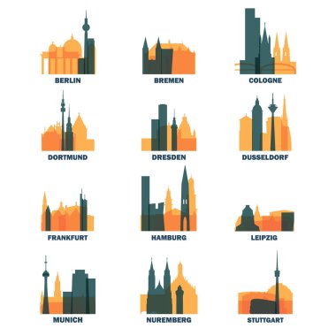 Manzarası vektör logo paketi Almanya şehirler Icons set