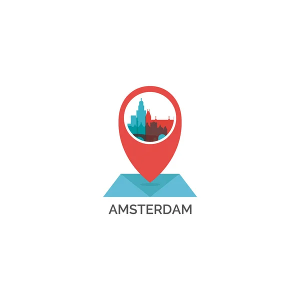 Holandia Amsterdam Mapa pin wektor ikona — Wektor stockowy