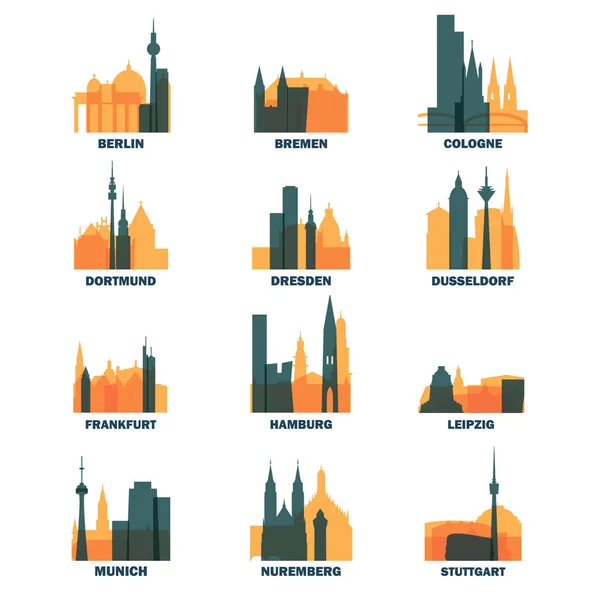 Alemanha cidades ícones definir skyline pacote logotipo vetor —  Vetores de Stock