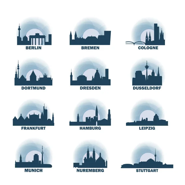 Alemania ciudades iconos conjunto skyline vector logo pack — Vector de stock