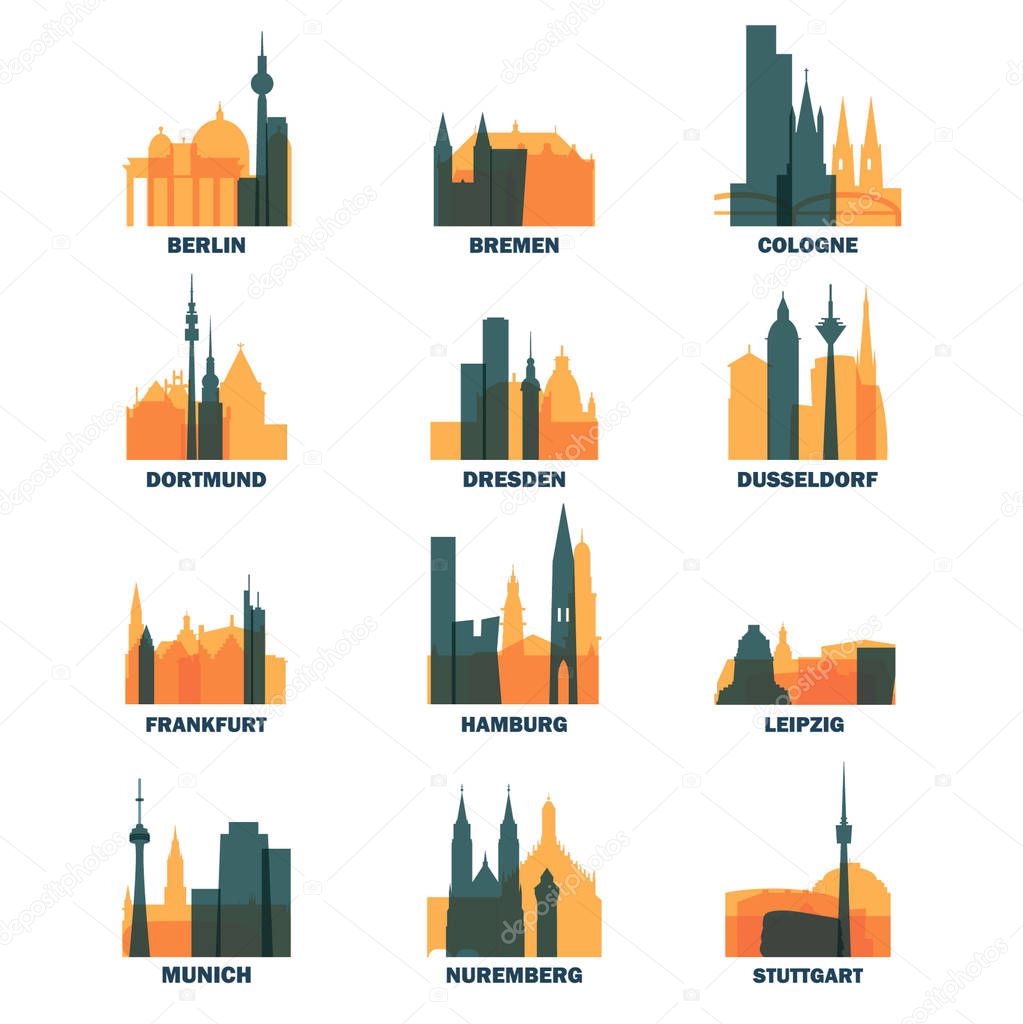 Germany cities icons set, modern skyline citysape landmark logo vector pack