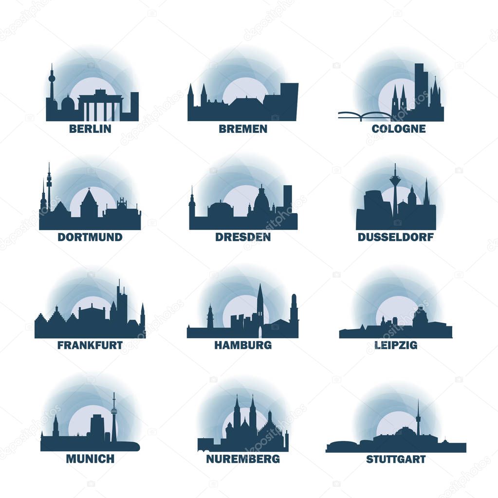 Germany cities icons set, modern skyline citysape landmark logo vector pack