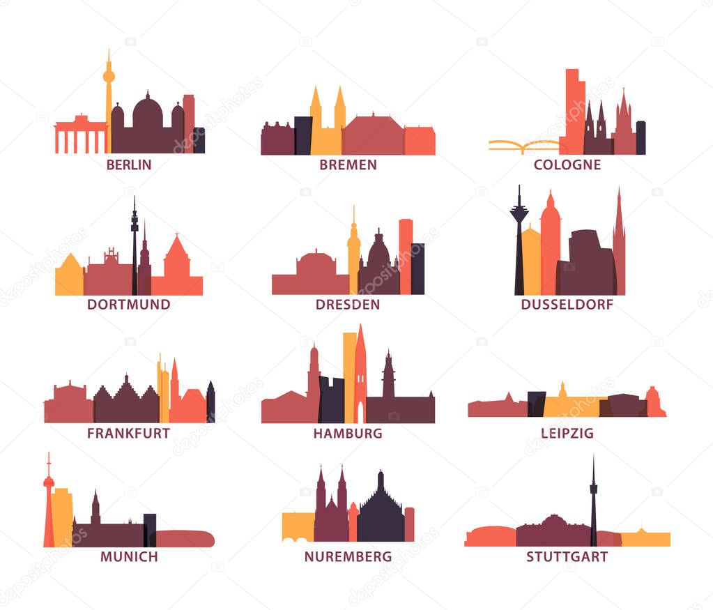 Germany cities icons set, modern skyline citysape landmark logo vector pack