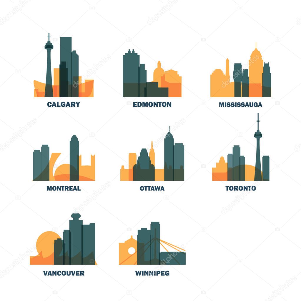 Canada cities icons set, modern skyline citysape landmark logo vector pack