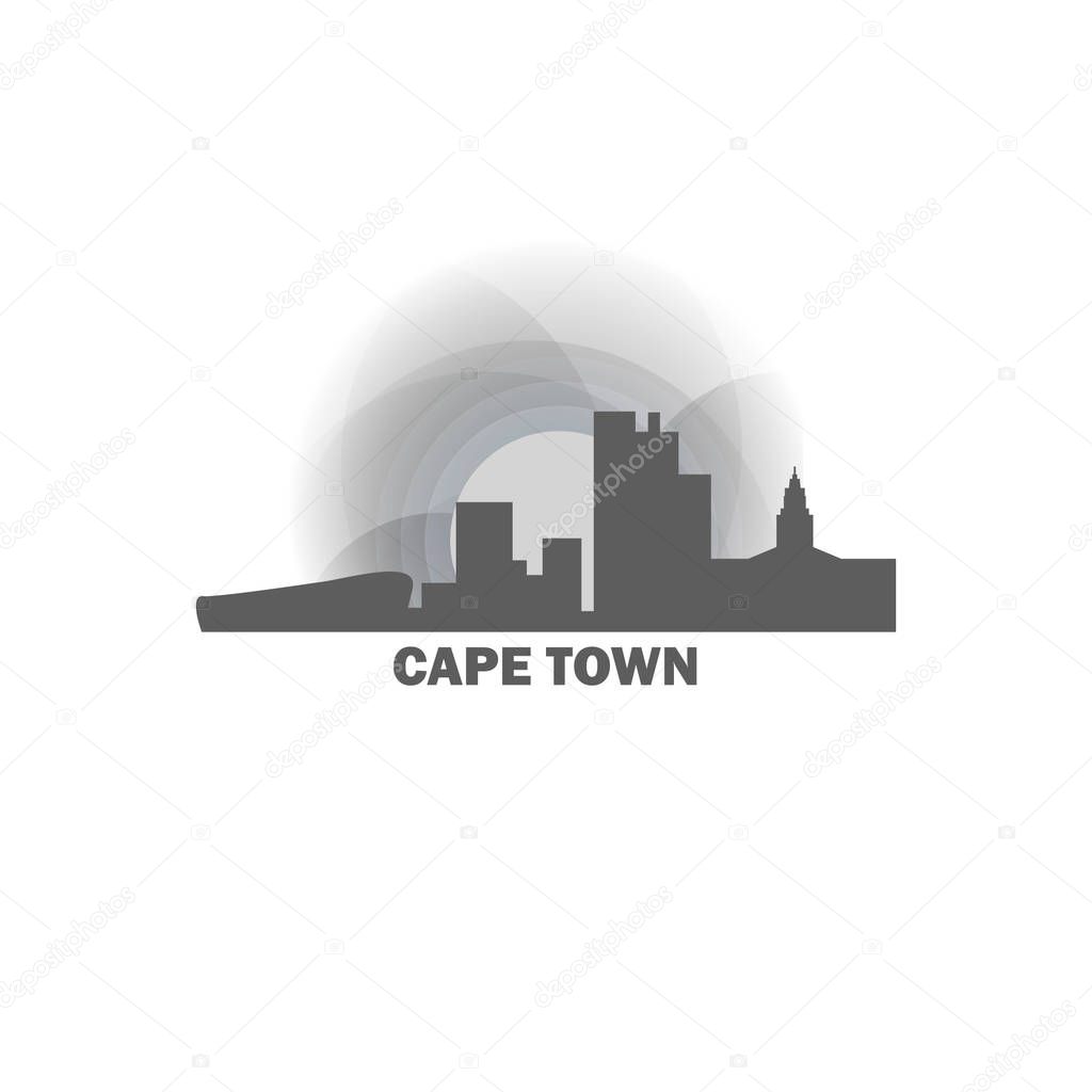 South Africa Cape Town blue moonlight night city panorama landscape skyline flat icon logo