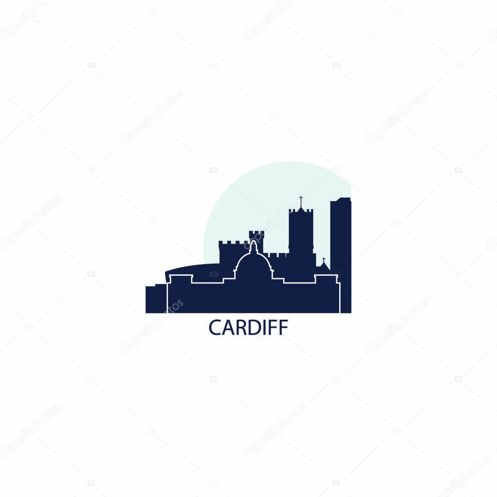 UK Great Britain Wales Cardiff city skyline landscape silhouette vector logo icon. Cool urban horizon illustration concept