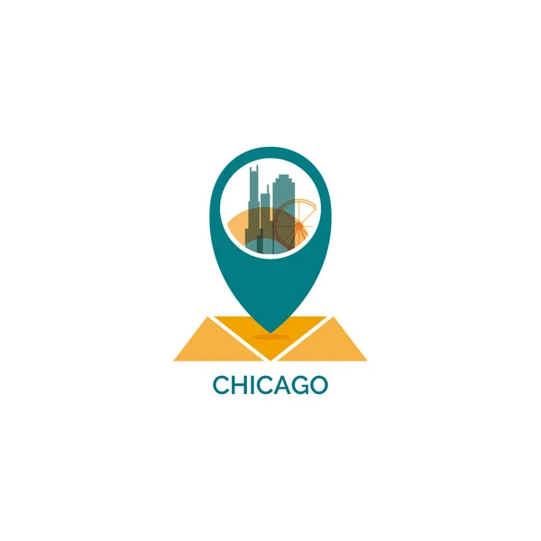 Chicago harita PIN vektör simge tasarlamak — Stok Vektör