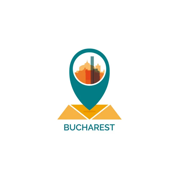 Rumania Bucarest mapa pin point vector icono — Archivo Imágenes Vectoriales