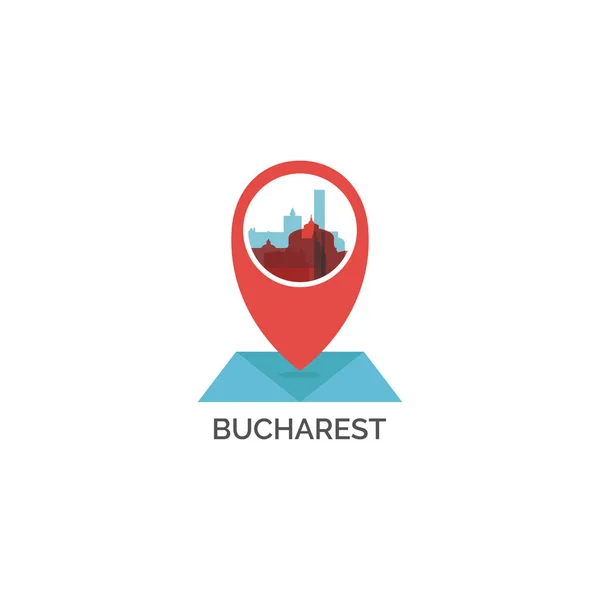 Rumania Bucarest mapa pin point vector icono — Archivo Imágenes Vectoriales