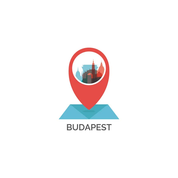 Hungría Budapest mapa pin point vector icono — Vector de stock