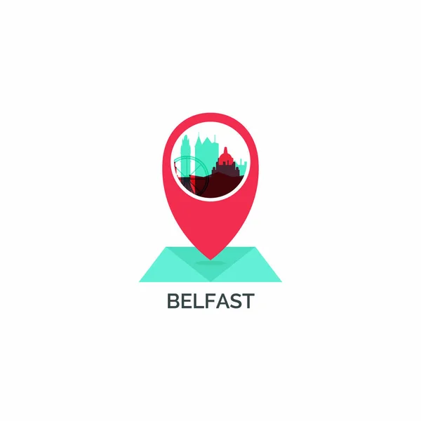 Belfast mapa pin skyline vector icono — Vector de stock