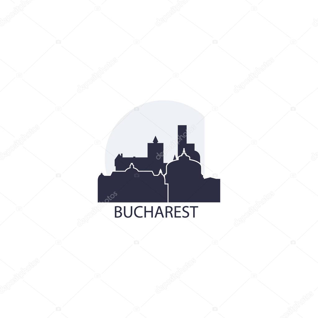 Romania capital Bucharest fancy city landscape skyline panorama silhouette vector flat banner illustration