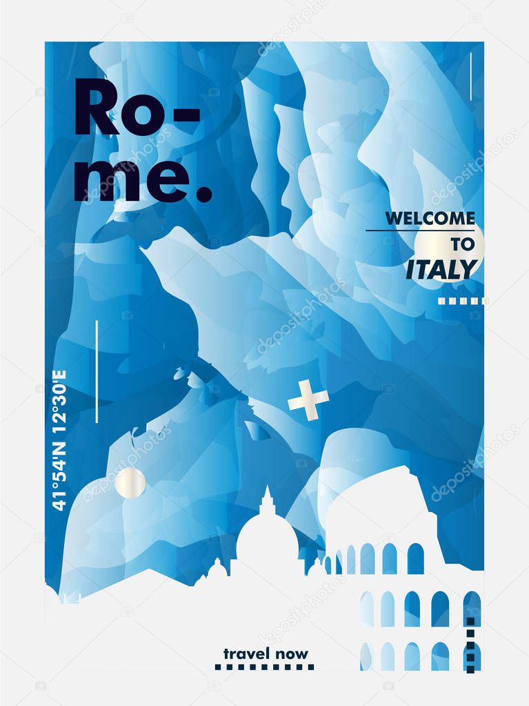 Modern Italy Rome skyline abstract gradient poster art. Travel guide cover city vector illustration