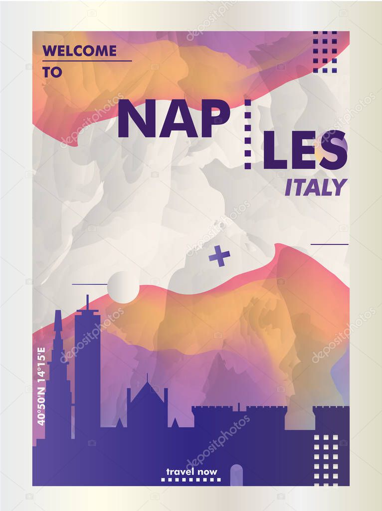 Modern Naples Italy skyline abstract gradient poster art. Travel guide cover city vector illustration