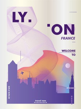 Fransa Lyon manzarası şehir degrade vektör poster