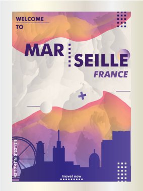 Fransa Marsilya manzarası şehir degrade vektör poster