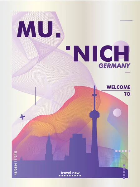 Alemania Munich skyline ciudad gradiente vector cartel — Vector de stock