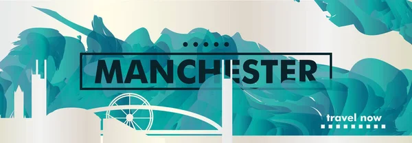 Reino Unido Reino Unido Manchester skyline ciudad gradiente vector banner — Vector de stock