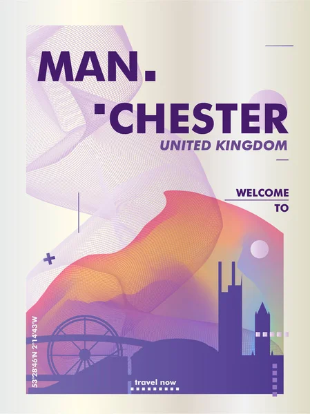 Reino Unido Reino Unido Manchester skyline ciudad gradiente vector cartel — Vector de stock