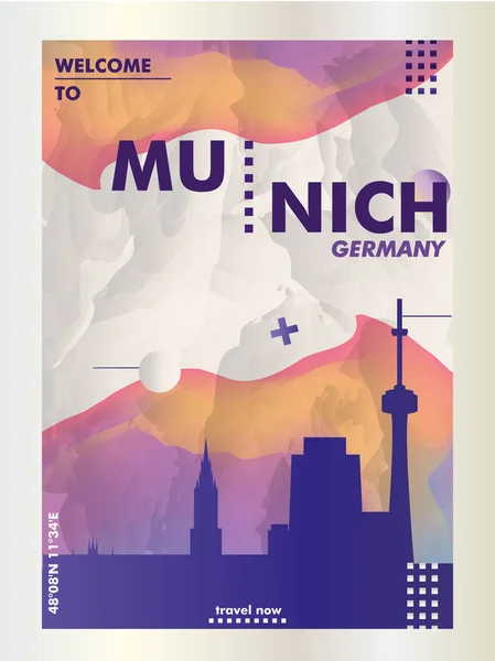Deutschland münchen skyline stadtgradienten vektor poster — Stockvektor