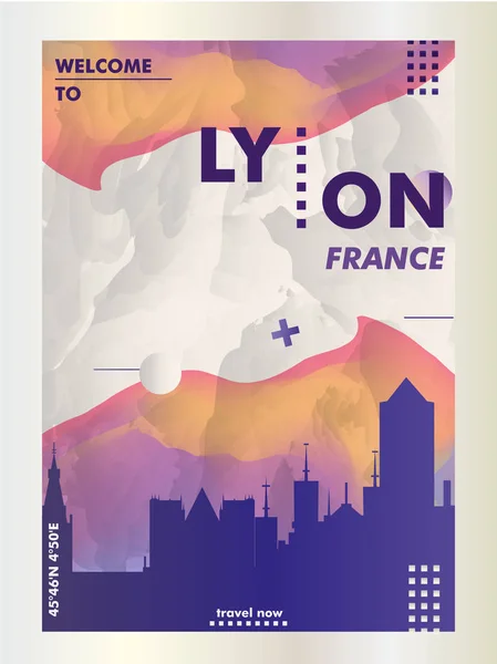 Lyon Francja panoramę miasta wektora gradientu plakat — Wektor stockowy