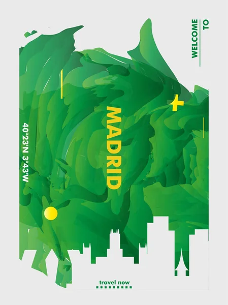 Ισπανία: Μαδρίτη ορίζοντα πόλη διαβάθμισης διάνυσμα αφίσα — Διανυσματικό Αρχείο