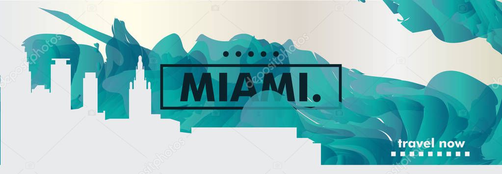 Modern USA United States of America Miami skyline abstract gradient poster art. Travel guide cover city vector illustration