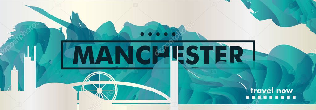 Modern UK United Kingdom Manchester skyline abstract gradient website banner art. Travel guide cover city vector illustration