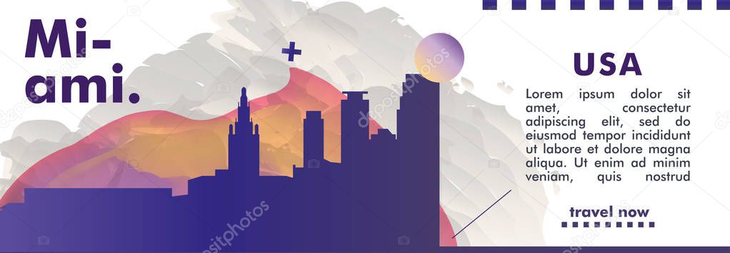 Modern USA United States of America Miami skyline abstract gradient poster art. Travel guide cover city vector illustration
