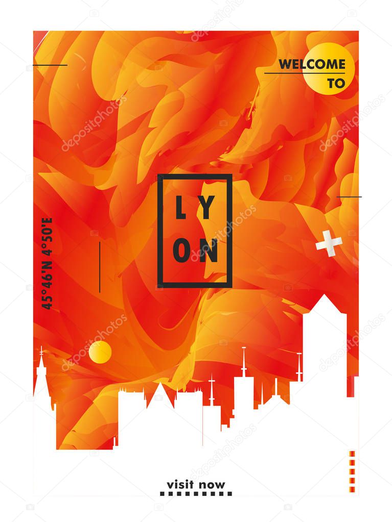 Modern France Lyon skyline abstract gradient poster art. Travel guide cover city vector illustration