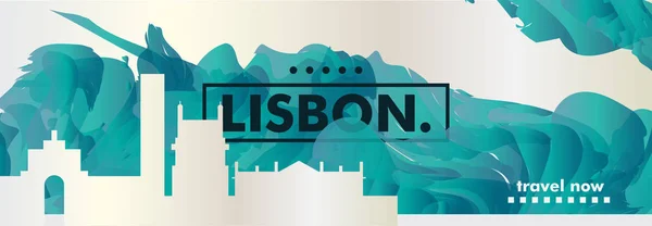 Portugal Lisboa skyline ciudad gradiente vector banner — Vector de stock
