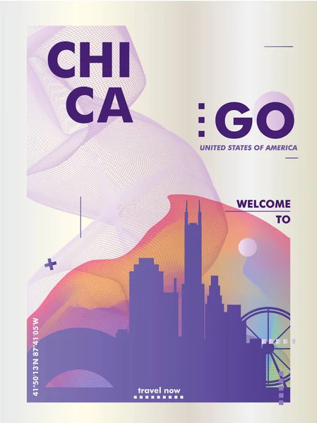 ABD Amerika Birleşik Devletleri Chicago manzarası degrade poster. — Stok Vektör