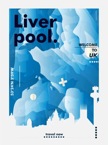 Reino Unido Reino Unido Liverpool skyline cidade gradiente vetor cartaz — Vetor de Stock