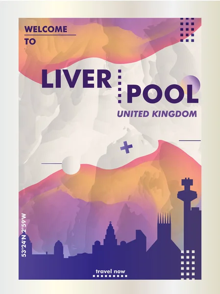 Reino Unido Reino Unido Liverpool skyline ciudad gradiente vector cartel — Vector de stock