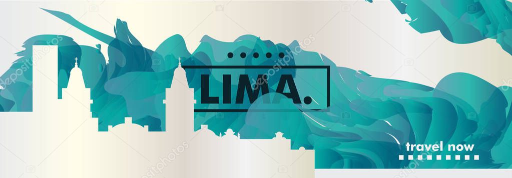 Modern Peru Lima skyline abstract gradient website banner art. Travel guide cover city vector illustration