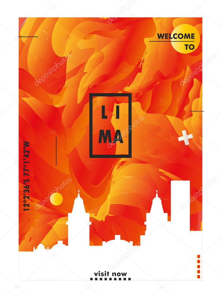 Modern Peru Lima skyline abstract gradient poster art. Travel guide cover city vector illustration