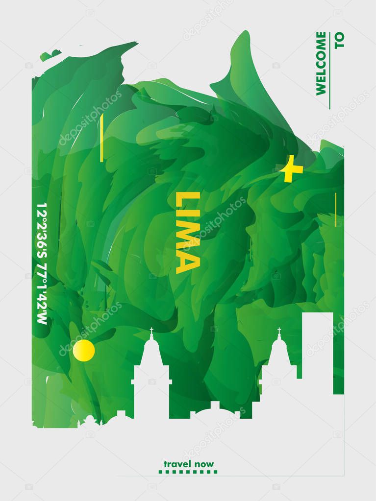 Modern Peru Lima skyline abstract gradient poster art. Travel guide cover city vector illustration