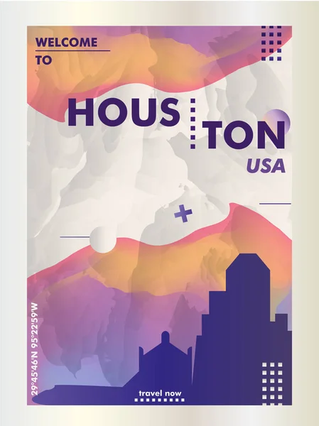 ABD Amerika Birleşik Devletleri Houston manzarası şehir degrade vektör poster — Stok Vektör