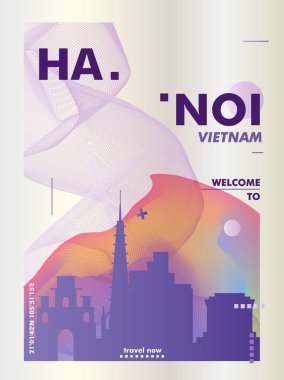 Vietnam Hanoi manzarası şehir degrade vektör poster