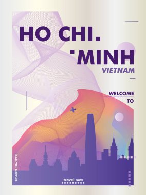Vietnam Ho Chi Minh manzarası şehir degrade vektör poster